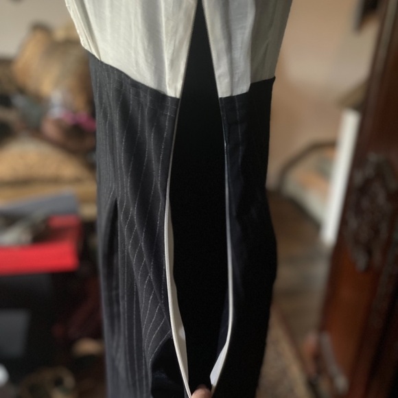 NWT BCBG MAXAZRIA WHITE BLOUSE/BLUE PINSTRIPE SKIRT DRESS, SIZE6 - Picture 10 of 11